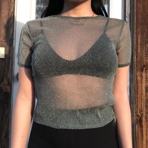 Brandy Melville Sage Green Shimmer Mesh Top